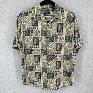 Field & Stream Mens 100% Silk Button Up Hawaiian Tropical Shirt Size L Pineapple